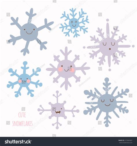 Cute Smiley Snowflakes Cartoon Style Adorable Stock Vector 215964307