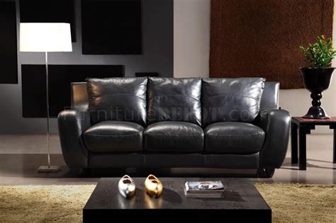 Black Full Italian Leather 3pc Modern Living Room Set