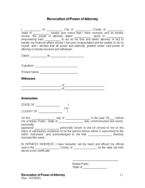 Printable Revocation Of Power Of Attorney