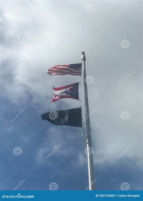 United States Of America And Ohio Flags Stock Image Image Of Pole