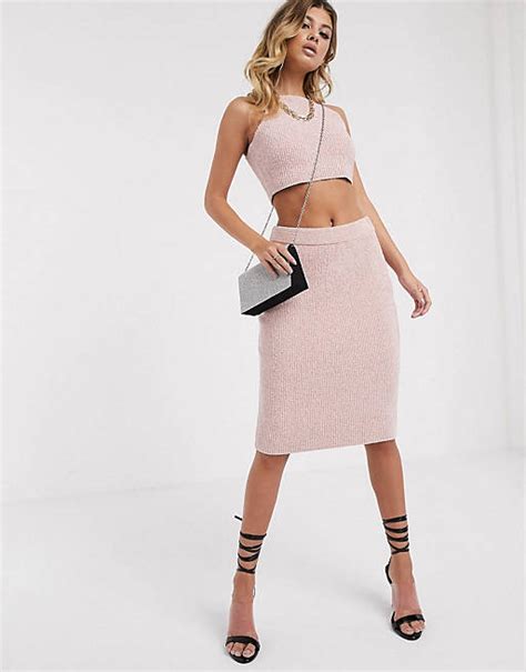 Asos Design Co Ord Knitted Pencil Skirt And Crop Top Bralet Asos