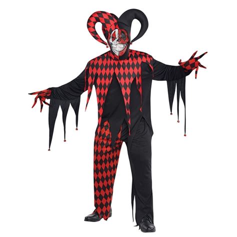 Krazed Jester Evil Clown Fancy Dress Halloween Costume Mens Adults And