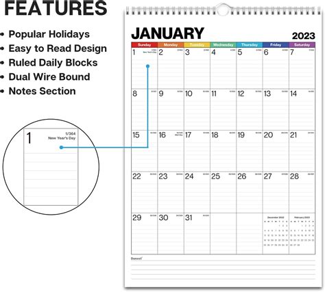 Buy Dunwell Large Wall Calendar 2023 Colorful 12x17 2023 Big Grid