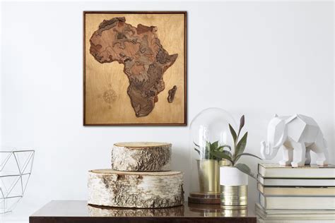 Wooden Africa Map Wall Art 3d Map Of Africa Topographic Map Etsy