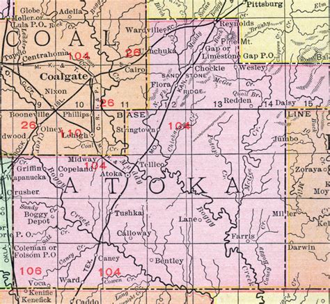 Atoka County Oklahoma 1911 Map Rand Mcnally Atoka City Tushka