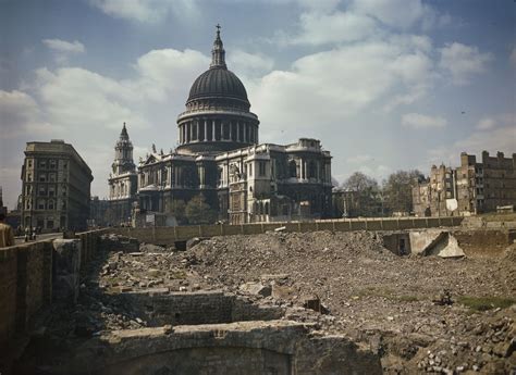 In A Rare Original Color Photograph St Pauls Cathedral Sits Sits