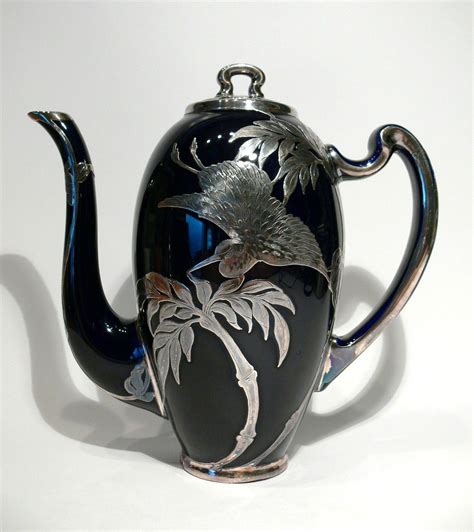 Cac Lenox Cobalt Chocolate Pot With Gorgeous And Unusual Sterling Silver Overlay I Did Not Find