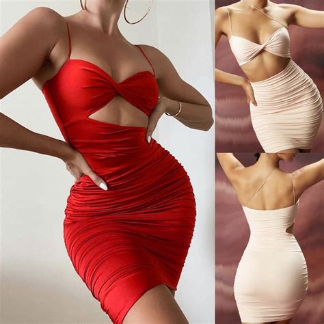 Buy Fashion Women Sexy Sleeveless Off Shoulder Dress Slim Party Prom Club Mini Short Bodycon