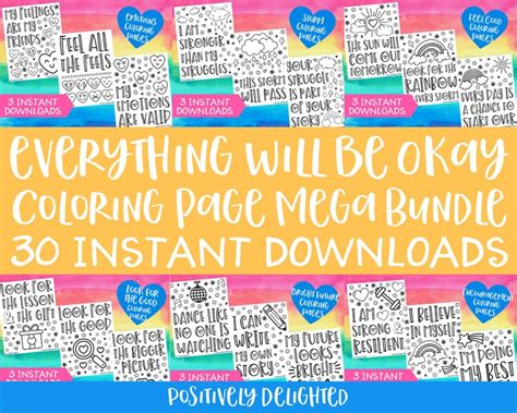 Everything Will Be Okay Mega Coloring Bundle Stress Relief And Etsy