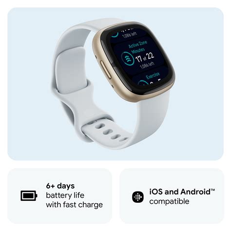 Buy The Fitbit Sense 2 Smart Watch Blue Mist Pale Gold Compatible