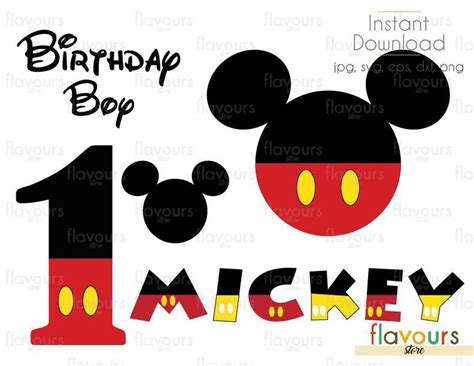 Download 1st Birthday Mickey Set - Disney - Cuttable Design Files (Svg, Eps, Dxf, Png, Jpg) For ...