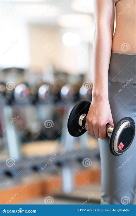 Close Up Women With Dumbbells In Hands The Gym Stock Image Image Of