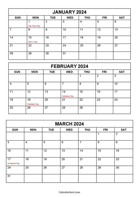 Free Printable January To March 2024 Calendar Calendarkart