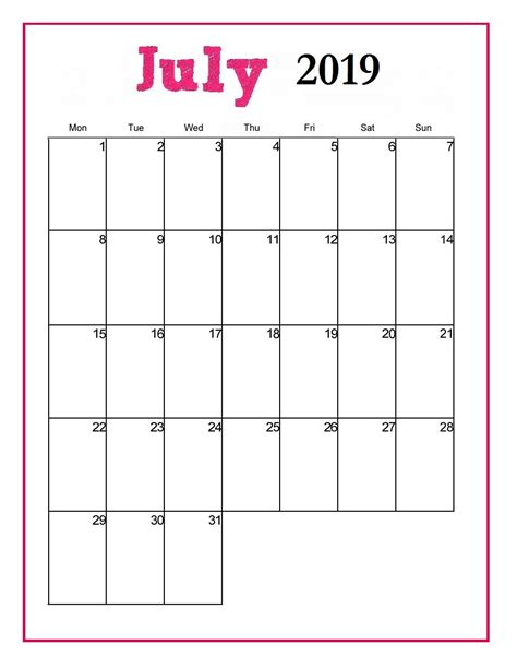 20 Printable Calendar July 2019 Free Download Printable Calendar