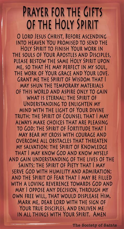 Confirmation Ts Of The Holy Spirit Prayer Card