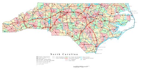 Large Detailed Administrative Map Of North Carolina State With Roads Highways And Cities