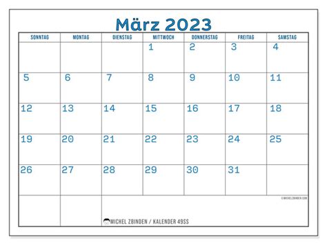 Kalender März 2023 Zum Ausdrucken “50ss” Michel Zbinden Lu