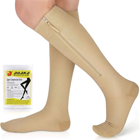 Ailaka Zipper Compression Socks Medical 15 20 Mmhg Knee High Compression Socks For
