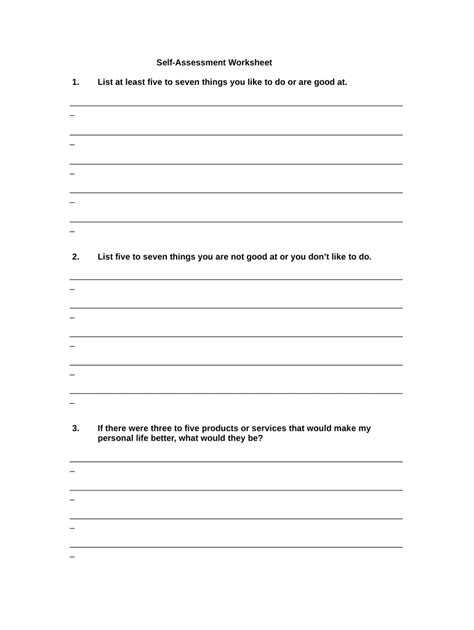 Self Assessment Worksheet Form Fill Out And Sign Printable Pdf