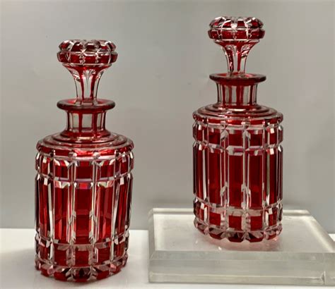 A Pair Victorian Antique Cranberry Glass Decanters C1880 701616 Uk