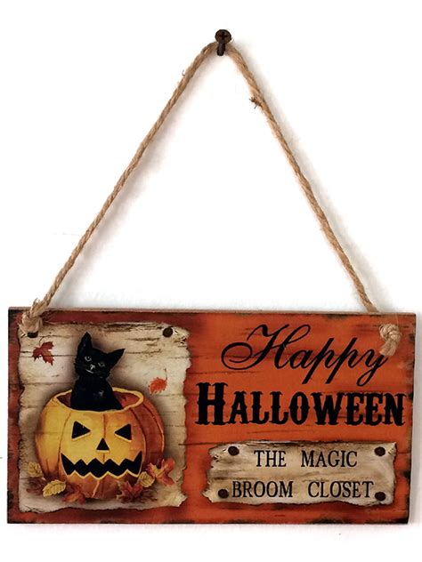 Halloween Creepy Wooden Sign Hanging Plaque Door Wall Decor Witch