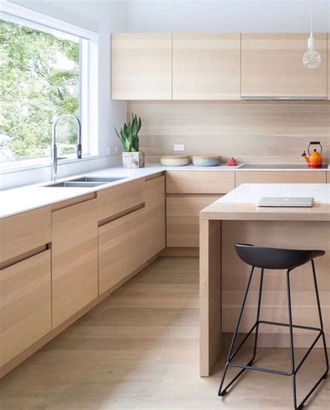 Minimalist Unite Kitchen With Light Wood Cabinets And Light Oak Floors