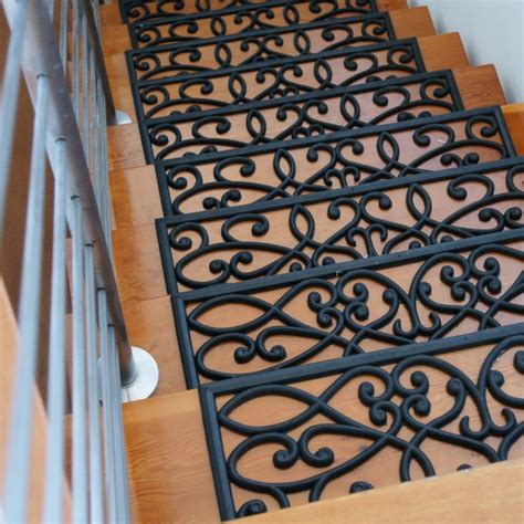 It protects edge of floor covering from damage at step face and provides extra it finishes edge of stair. "New Amsterdam" Rubber Stair Treads | Stair treads, Black stairs, Rubber flooring