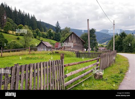Village In Eastern Carpathian Mountains Traditional Way Of Life Stock