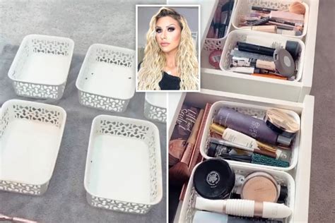mrs hinch shows off her immaculate makeup storage and she organises it with 69p poundstretcher baskets