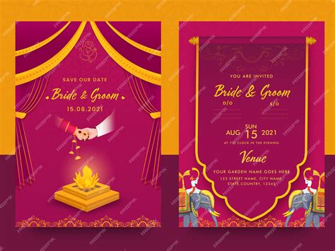 Premium Vector Indian Wedding Card Template With Fire Pit Agnikund