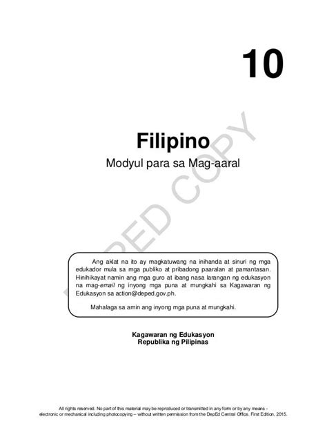 Filipino Grade 10 Learner S Module In 2020 Learners Filipino Grade