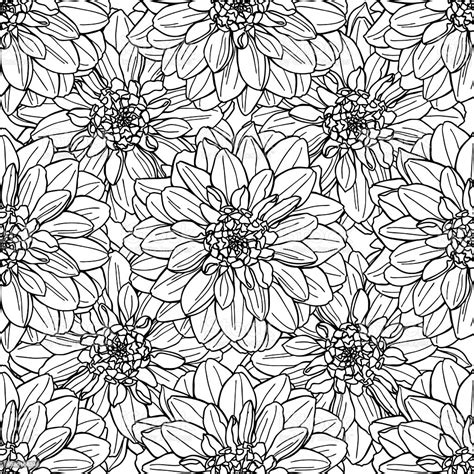 Seamless Vector Dahlia Flower Pattern Line Art Background