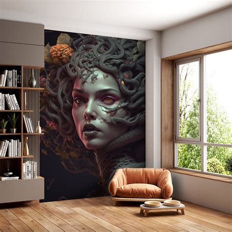Medusa Statue Wallpaper For Home And Office Wall Greek Wall Decor Greek Mythology One Piece