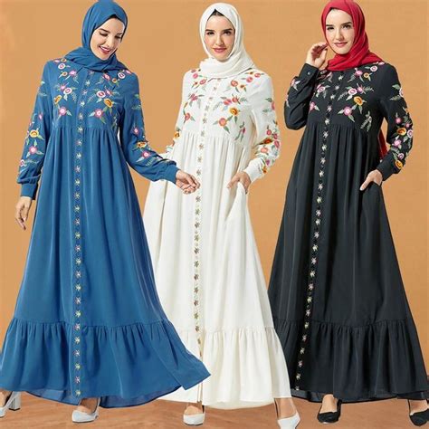 Shop 2020 Muslim Dress Women Abaya Dubai Embroidery Turkish Hijab