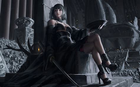 2560x1600 Black Dress Queen Sitting On Cemented Throne 2560x1600 Resolution Hd 4k Wallpapers