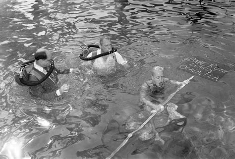 Florida Memory Underwater Model Jan Beeks Up For Air With Two Scuba Divers At Silver Springs