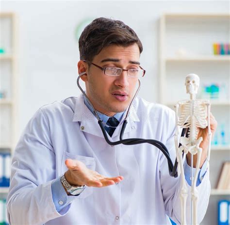 Doctor Student Studying The Bones Of Skeleton Stock Image Image Of