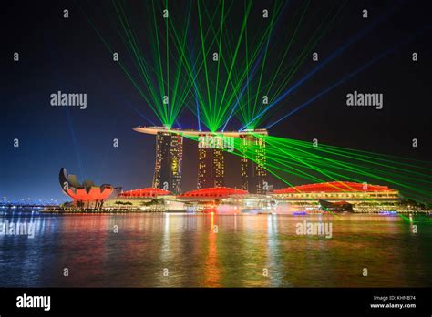 Light Laser And Water Fountain Show At Marina Bay Sands Singapore Is