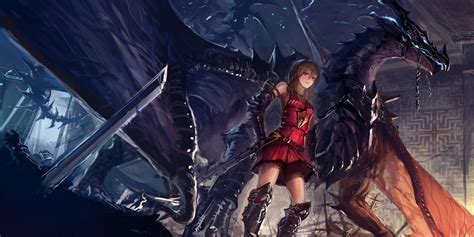 Chicas Anime Con Dragones Anime Warrior Wallpaper 1600x800 Wallpapertip