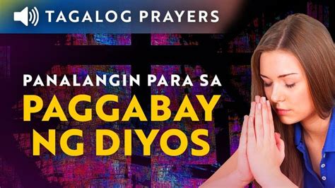 A Woman Praying In Front Of A Cross With The Words Paggabay Ng Diyos