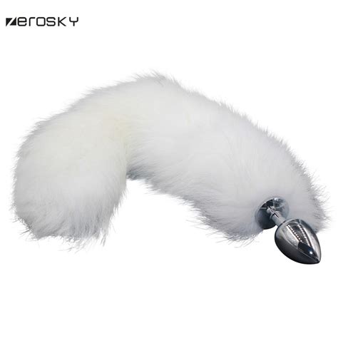 Zerosky White Fox Tail Butt Plug Fox Tail Stainless Steel Anal Plug Tail Erotic Toys Funny Anal
