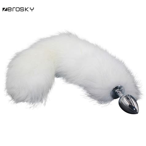 Zerosky White Fox Tail Butt Plug Fox Tail Stainless Steel Anal Plug