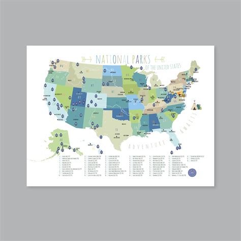 63 Us National Parks Map Printable Adventure Awaits Us Etsy