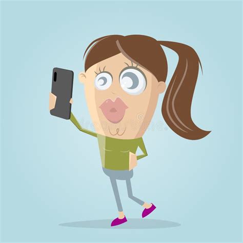 Funny Cartoon Girl Taking A Selfie Stock Vector Illustration Of