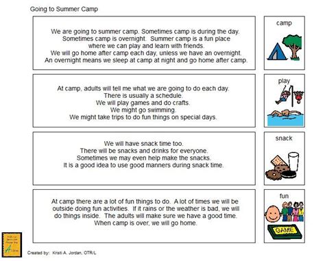 Summer Camp Narrative Social Stories Social Narratives Social Skills