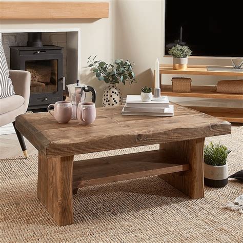 Rustic Coffee Table Made From Solid Chunky Wood With Shelf Etsy Uk