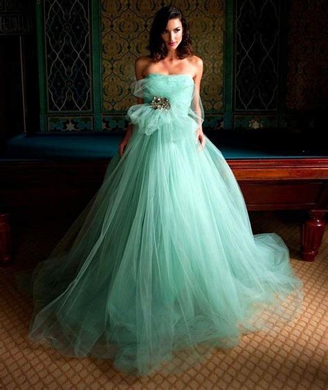 Mint Green Tulle Prom Dress Shiny Crystal Waist Prom Dress Strapless