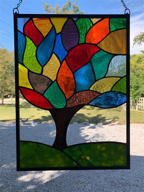 Stained Glass Tree Of Life 125 X 17 Multicolored Stained Etsy