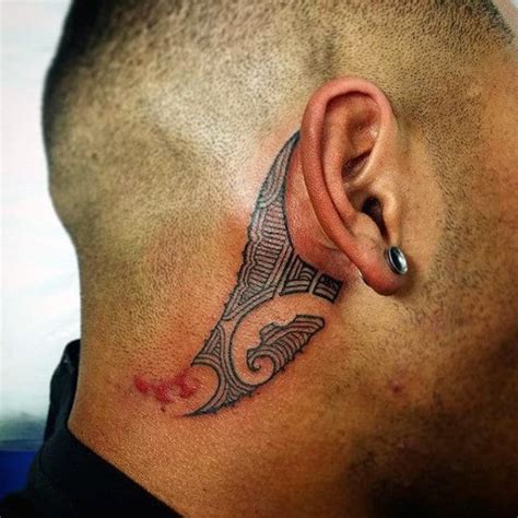 Get three dots etched behind your ear; 100 Ear Tattoos For Men - Inner And Outer Design Ideas