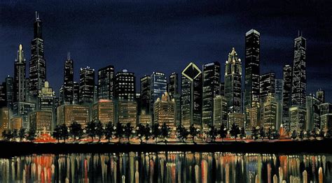 Chicago Skyline Chicago At Night Hd Wallpaper Pxfuel